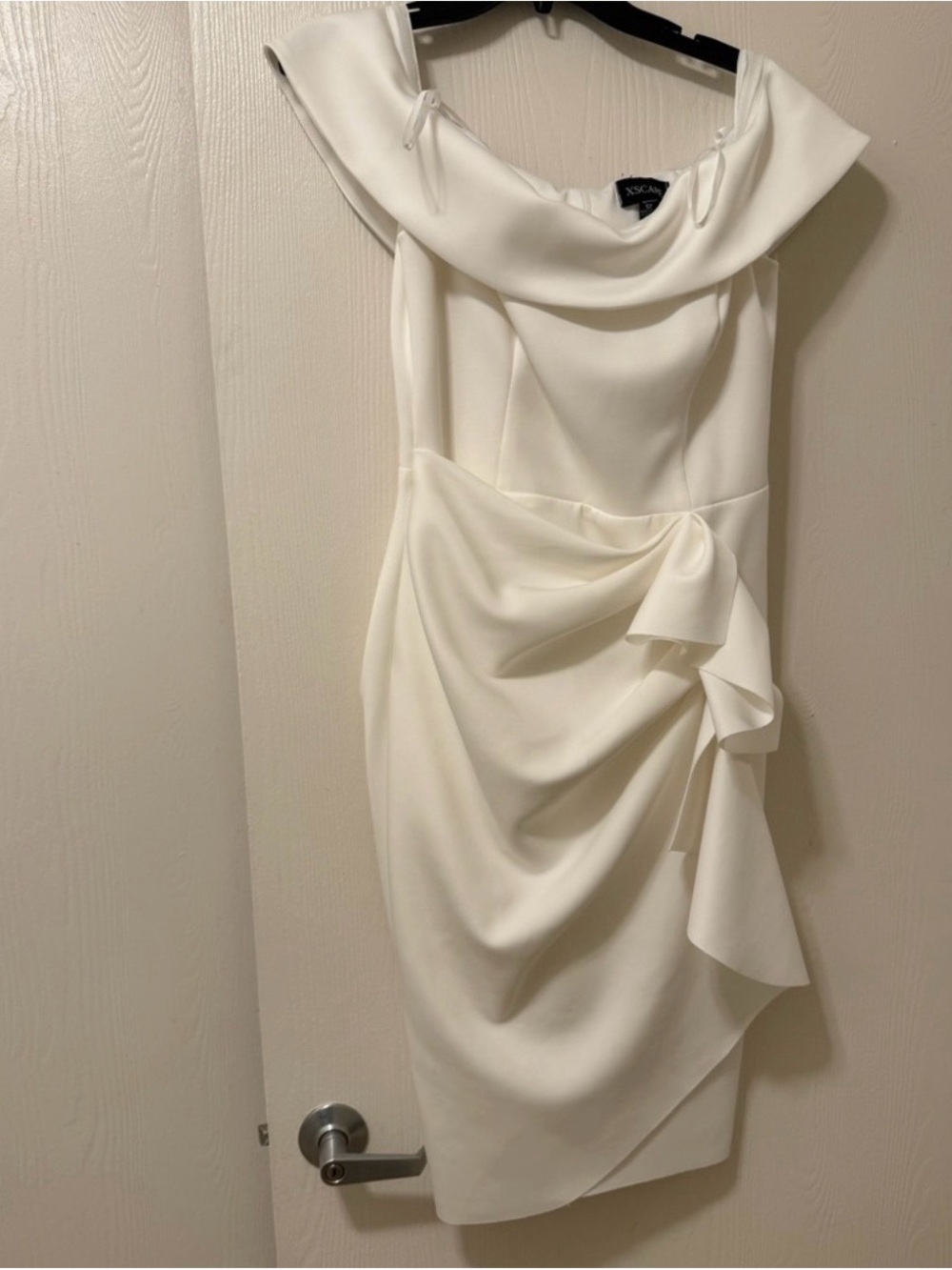 Xscape Ivory One-Shoulder Draped Cocktail Dress